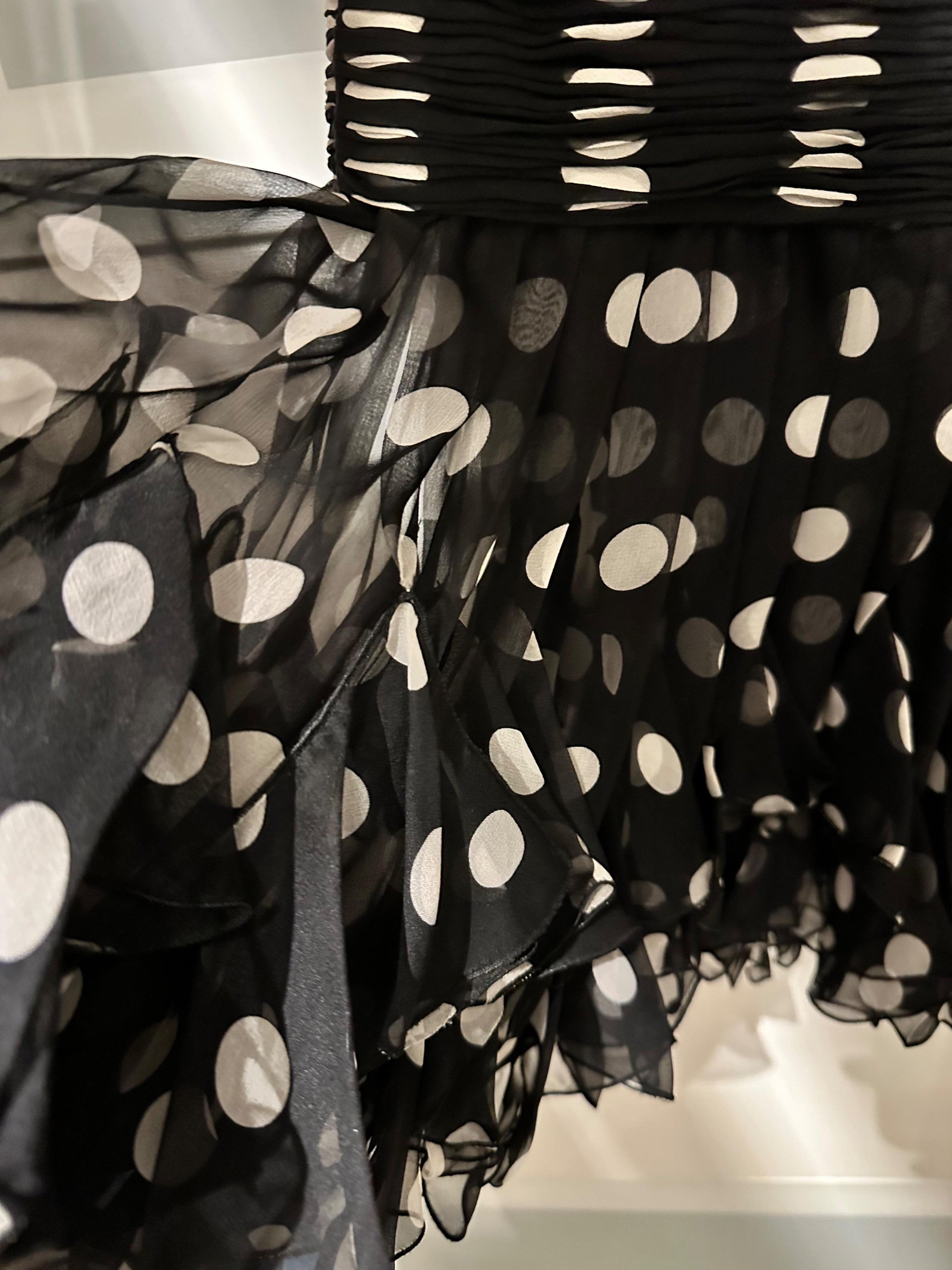 Valentino Black and White Polka Dot Ruched Mini Dress
