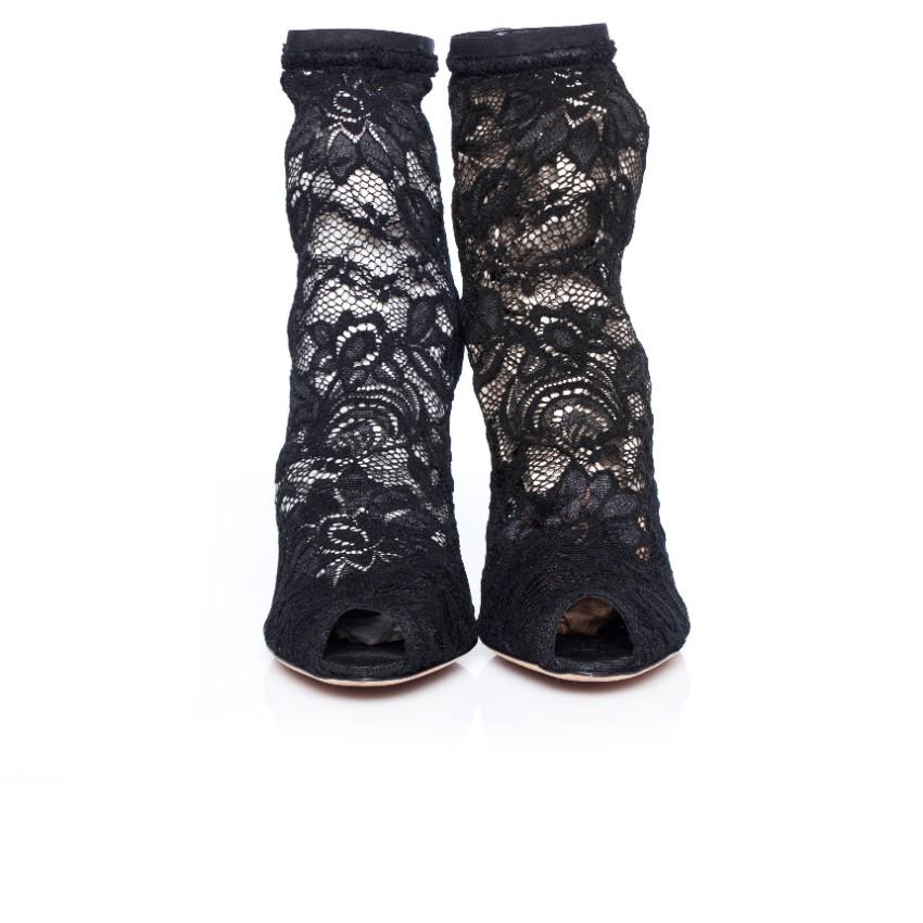 Dolce & Gabbana Stretch Lace Peep-Toe Sock Ankle Boots