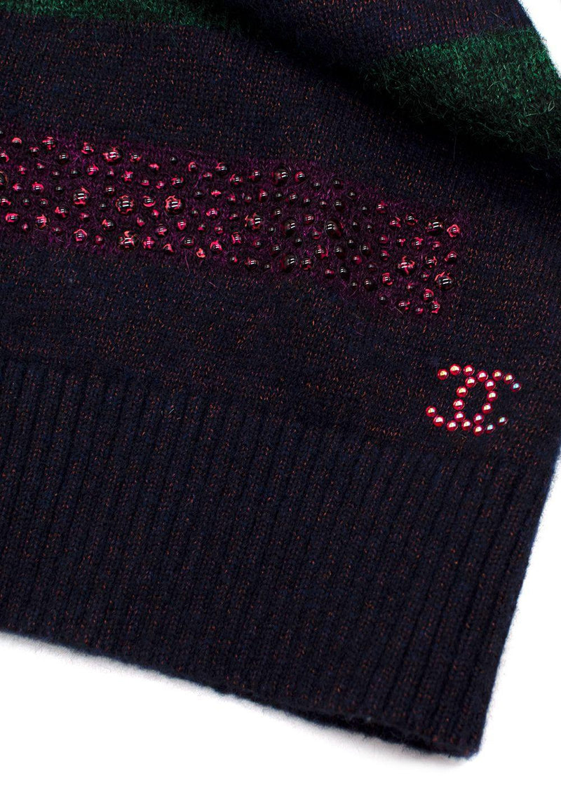 Chanel Multicoloured Crystal Embellished Striped Jumper