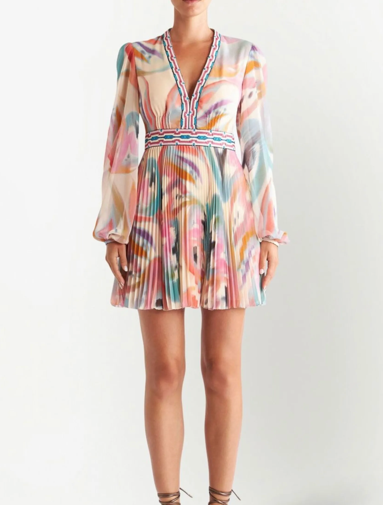 Etro Paisley-Print V-Neck Minidress