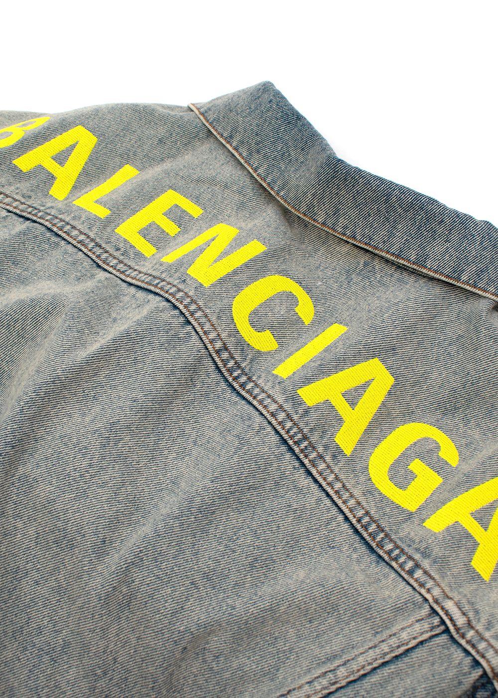 Balenciaga Acid-wash denim neon printed logo back jacket