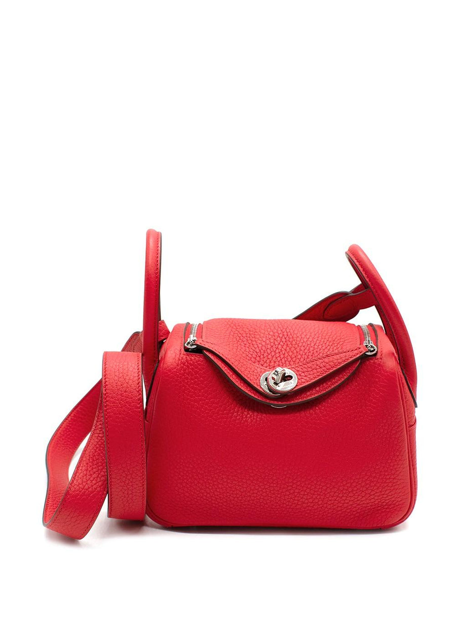 Hermes Mini Lindy in Red Clemence Leather with Palladium Hardware