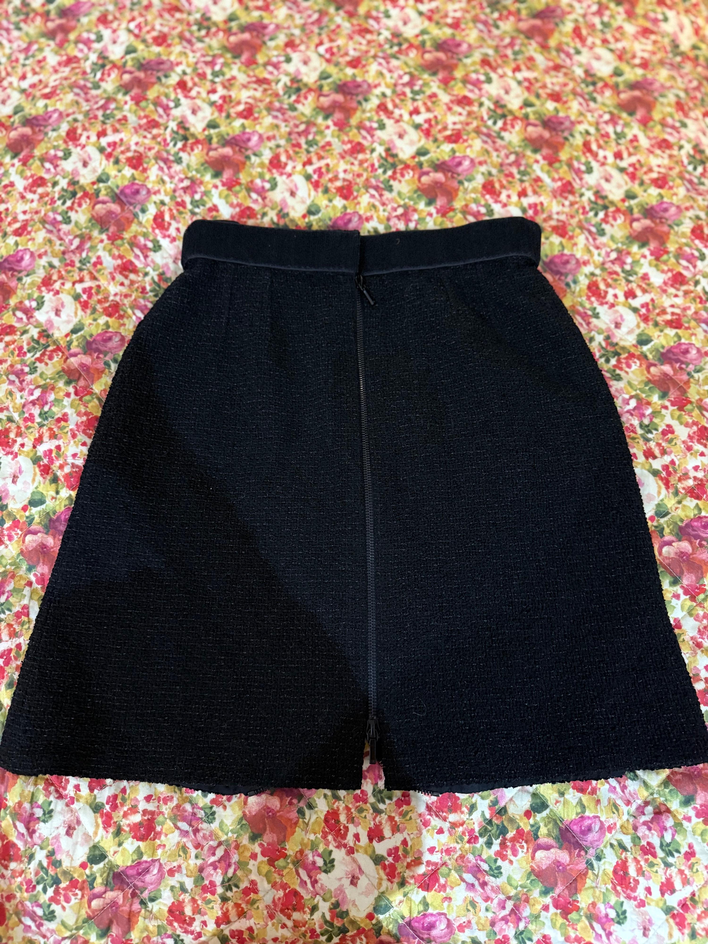 Black Tweed Zip Front Mini Skirt