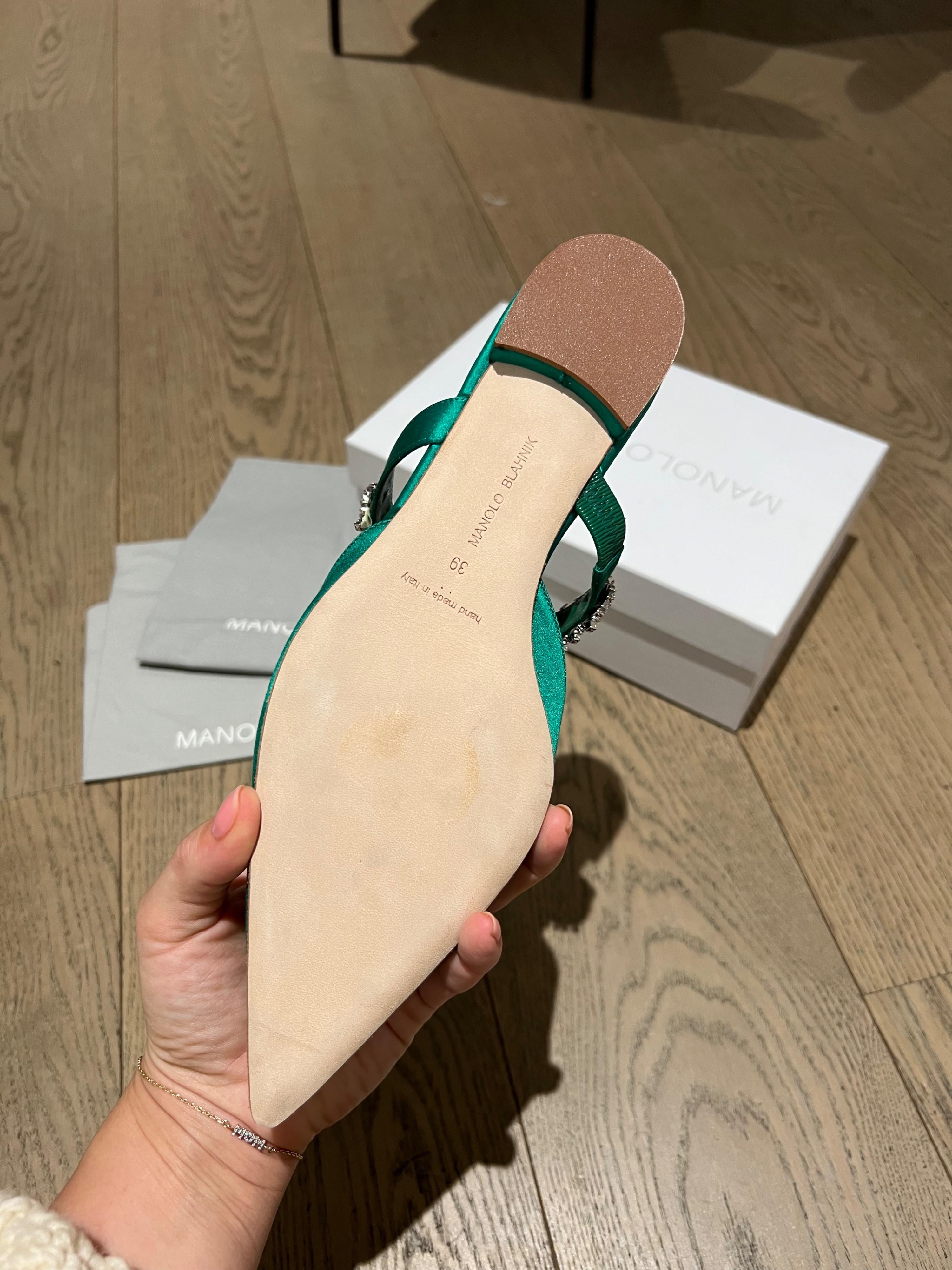 Emerald Green Satin Lutara Crystal Flats