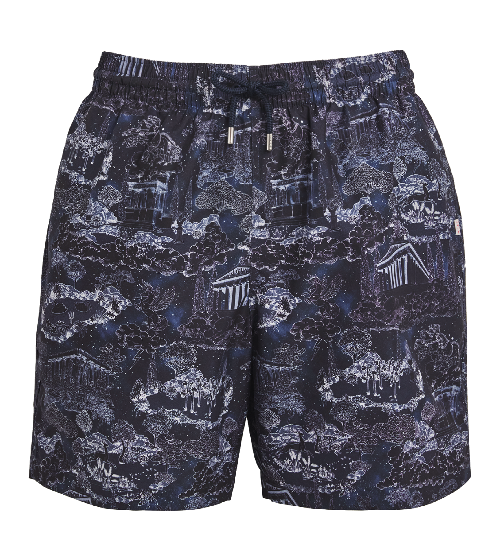 Derek Rose Maui Navy Blue & White Print Swim Trunks