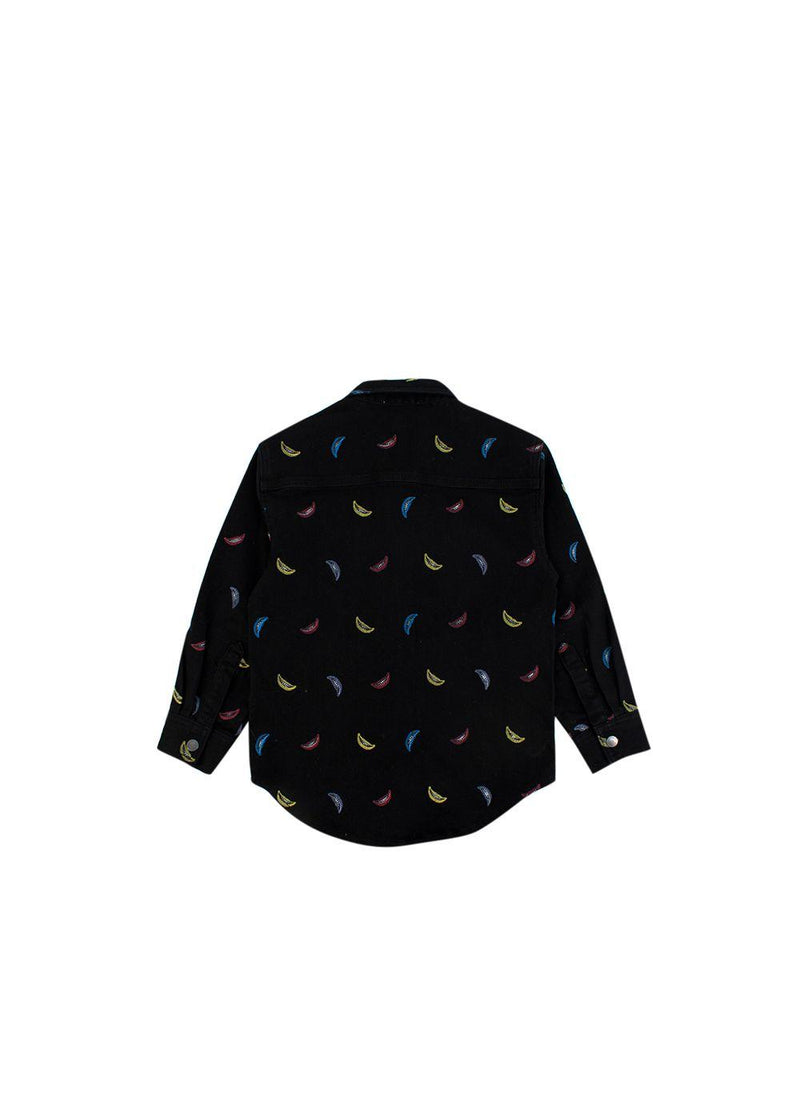 Black Banana Print Denim Shirt