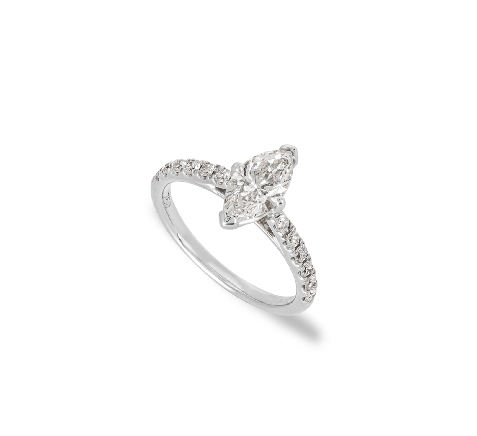 18ct white gold & white diamond Marquise Solitaire ring 51EU