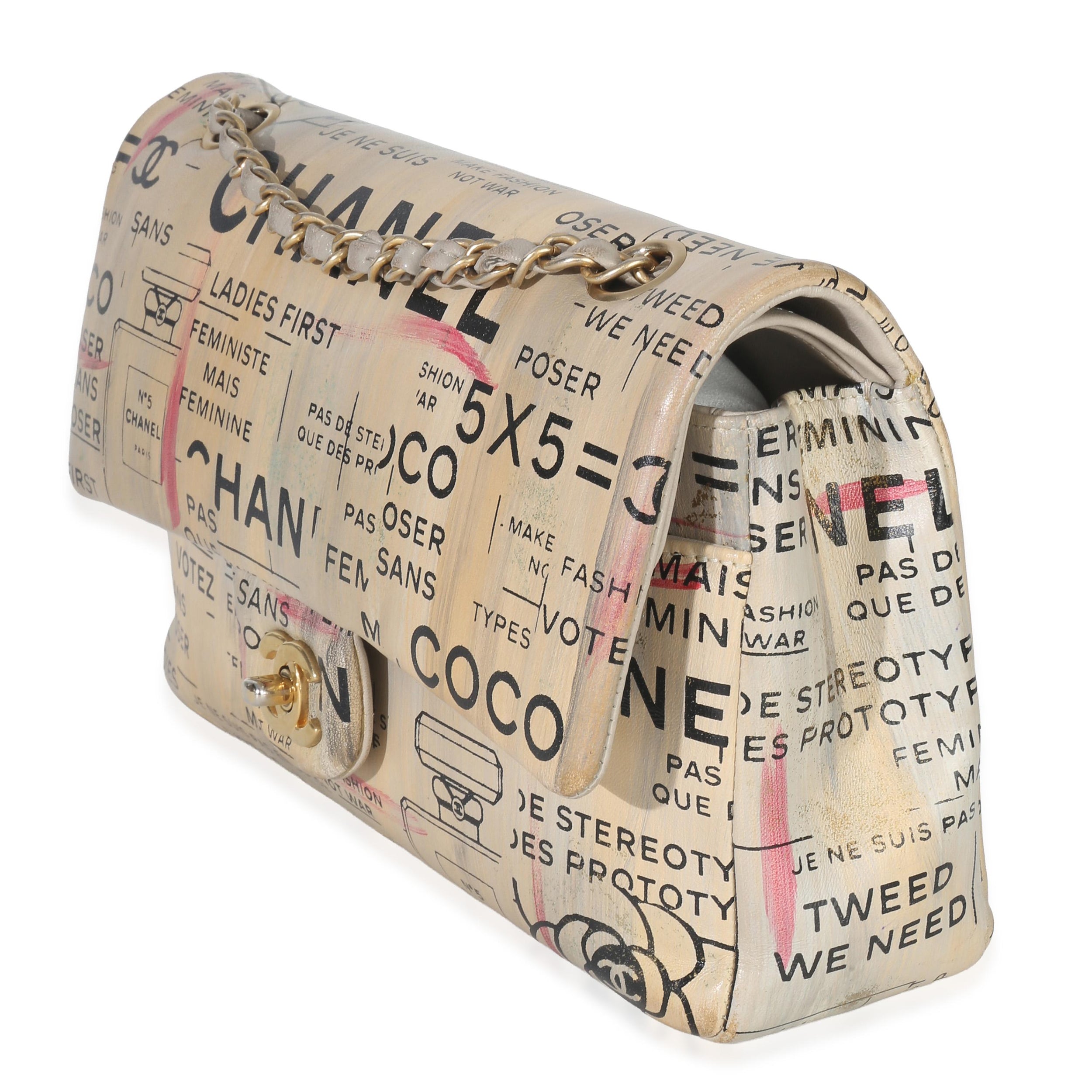 Chanel Newspaper Print Lambskin Medium Double Flap Bag