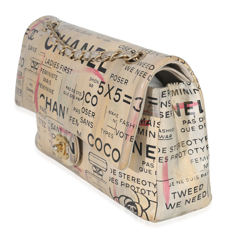 Chanel Newspaper Print Lambskin Medium Double Flap Bag