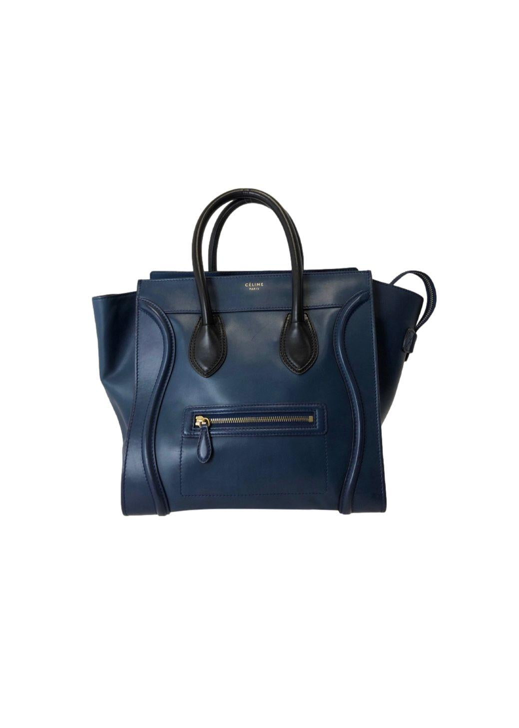 Blue Leather Mini Luggage Tote