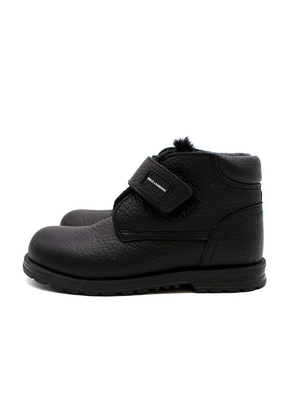 Black leather velcro strap boots