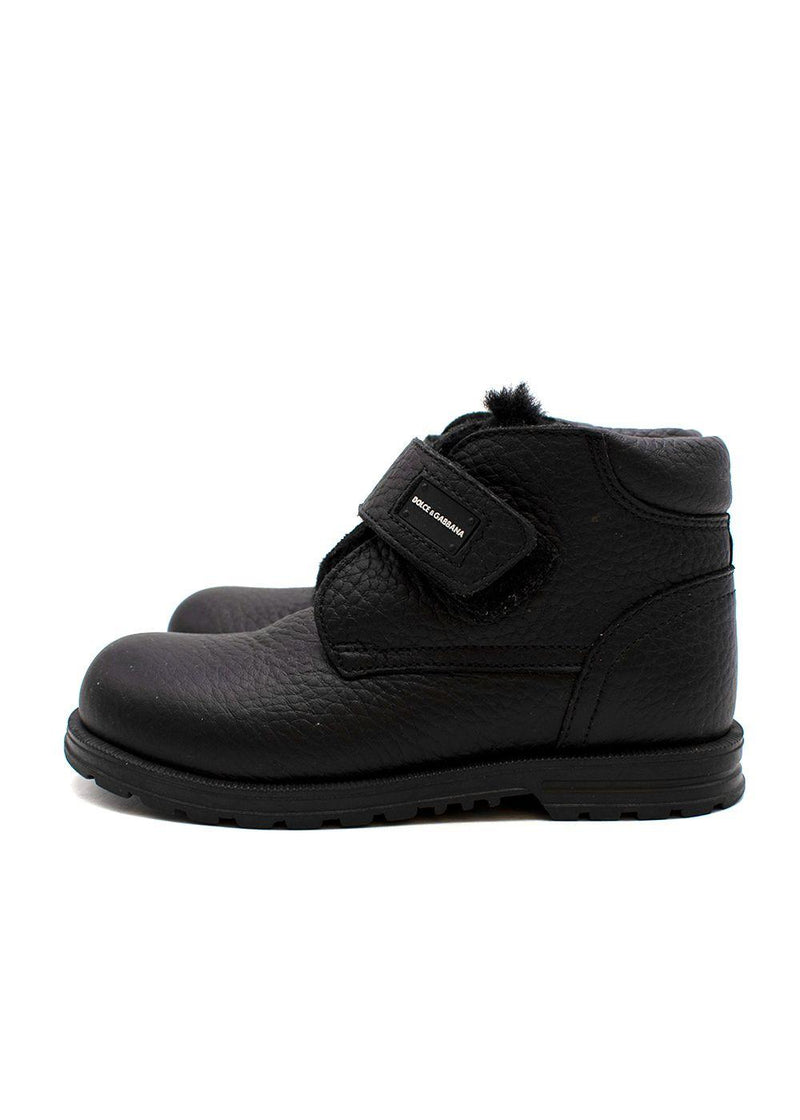 Black leather velcro strap boots