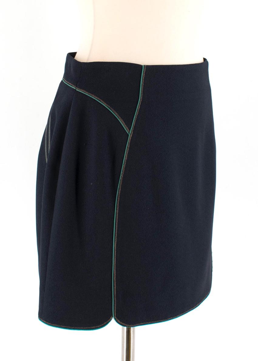 O'2nd Navy Crepe Mini Skirt with Green Trim