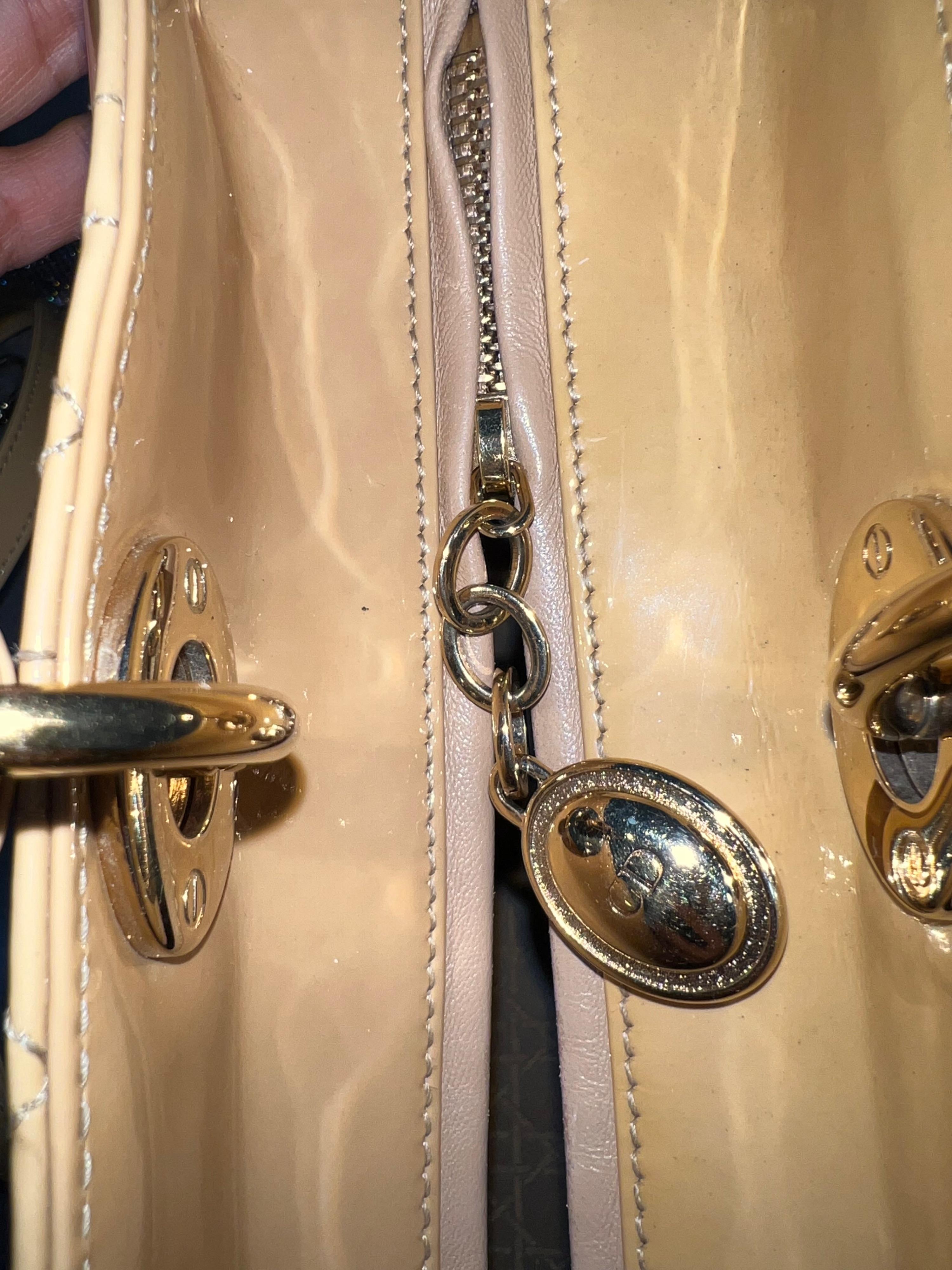 Beige Patent Leather Large Lady Dior Tote Bag