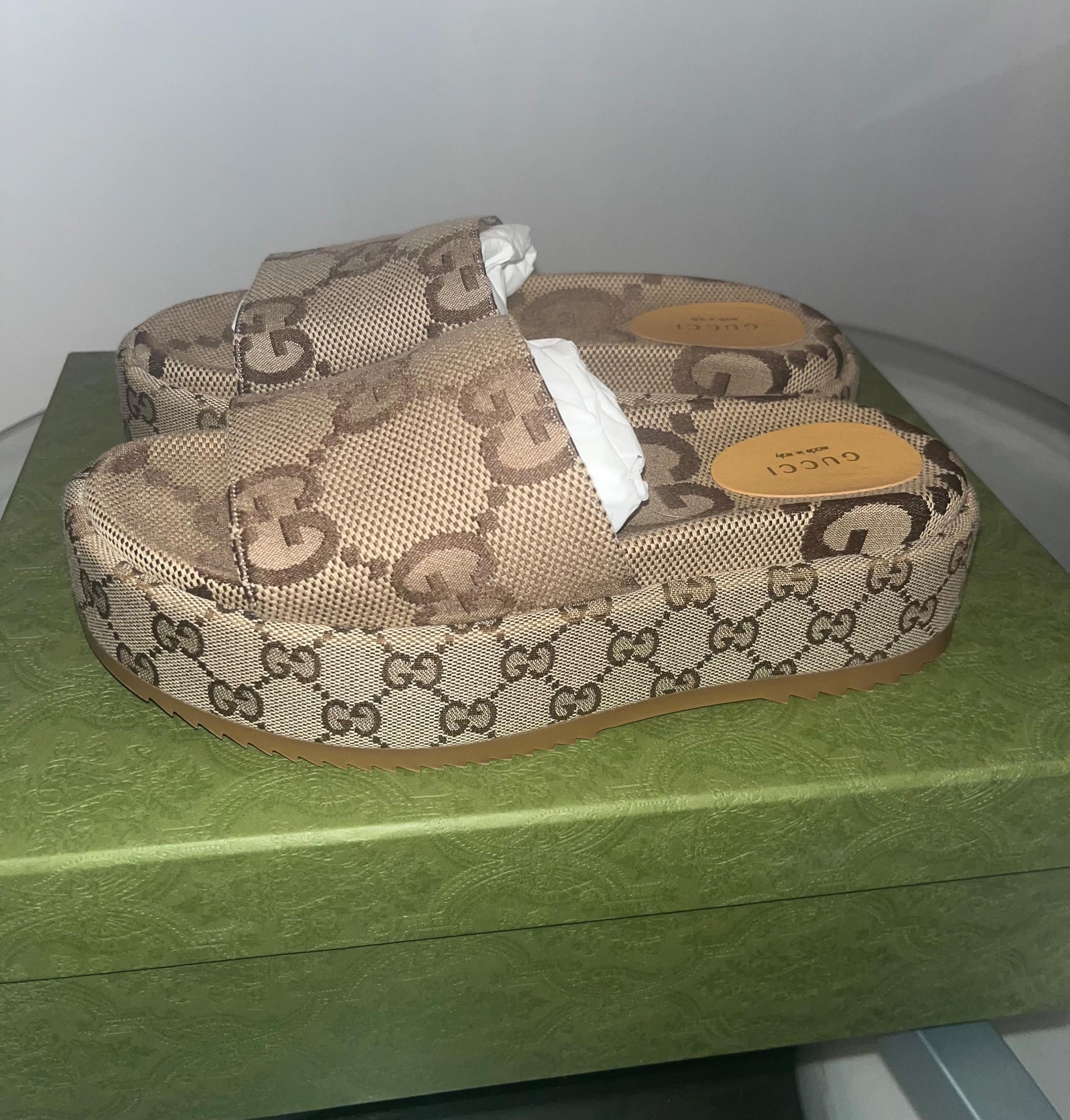 GG Canvas Platform Wedge Sandals