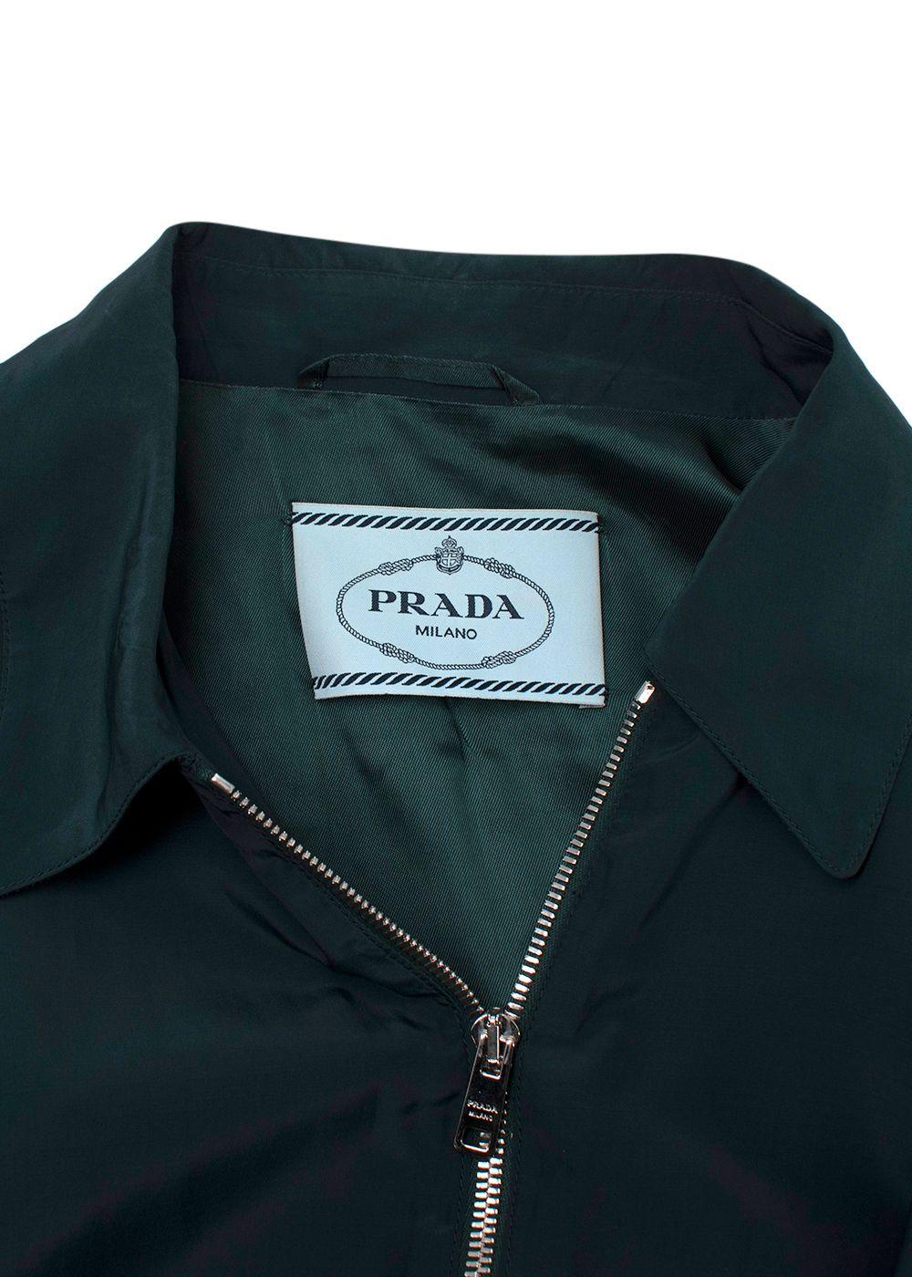 Prada Green Lightweight Bomber Jacket with Stripe Cuff Detail