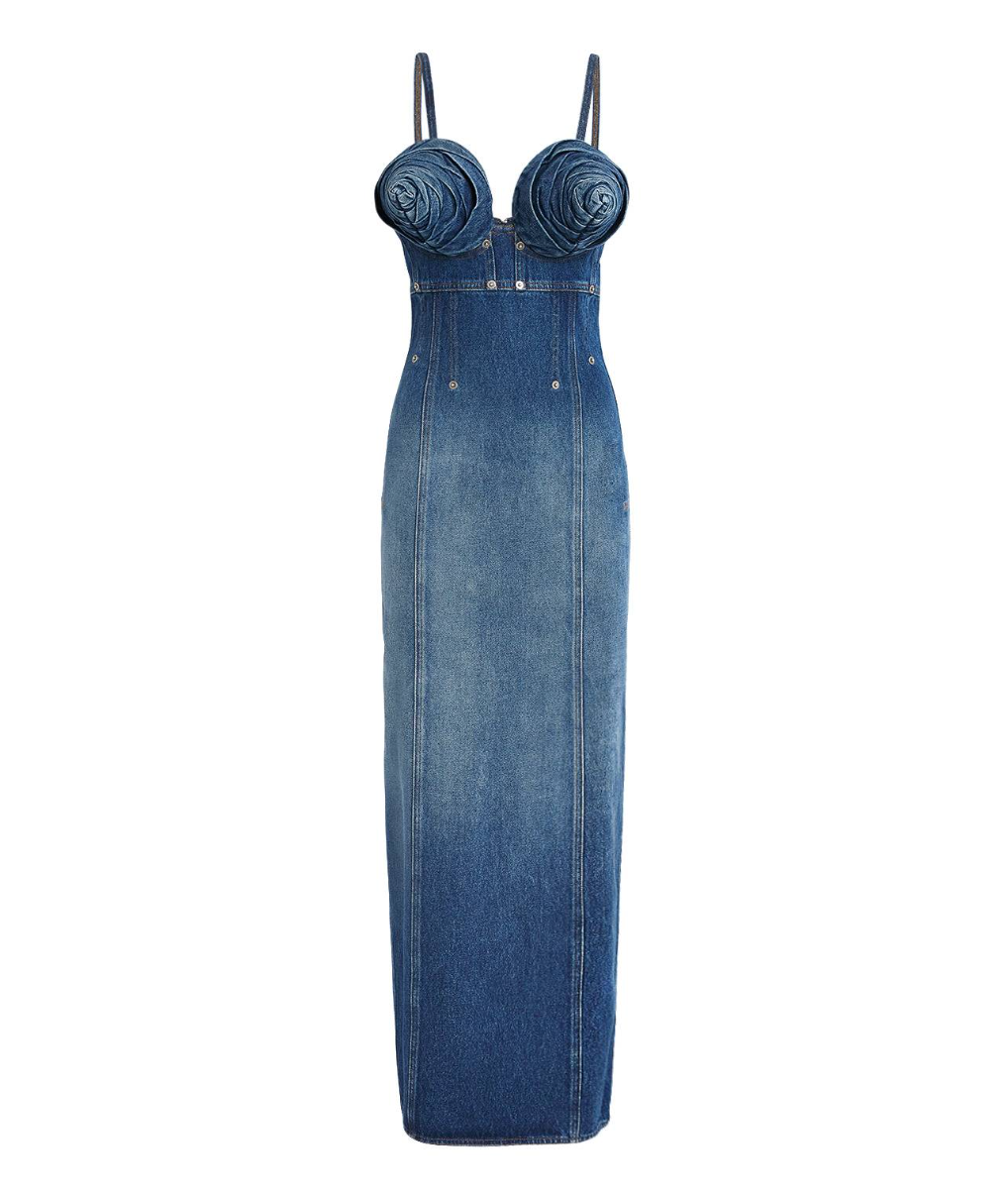 Jean Paul Gaultier Denim Iconic Cups Maxi Dress