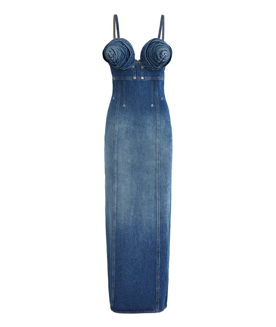 Jean Paul Gaultier Denim Iconic Cups Maxi Dress