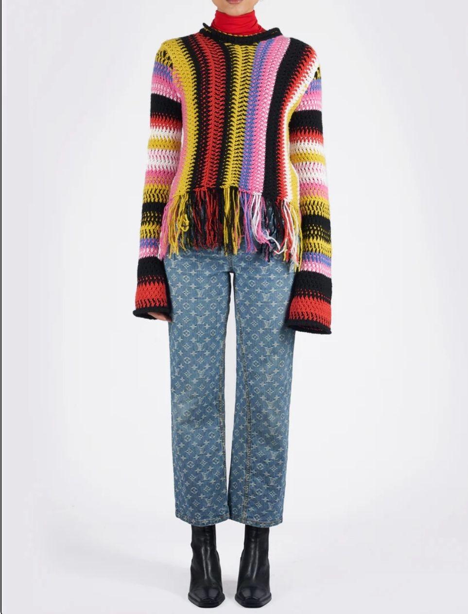 Chloe Multicoloured Fringe Stripe Macrame Sweater