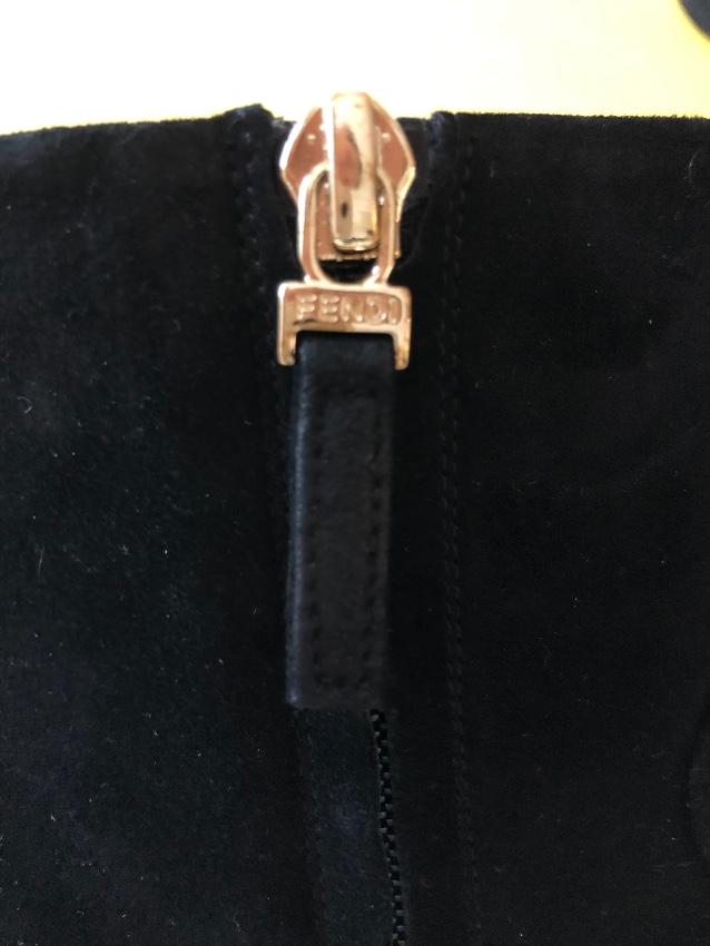 Fendi Black Suede Ankle Boots with Gold Spiked Heel