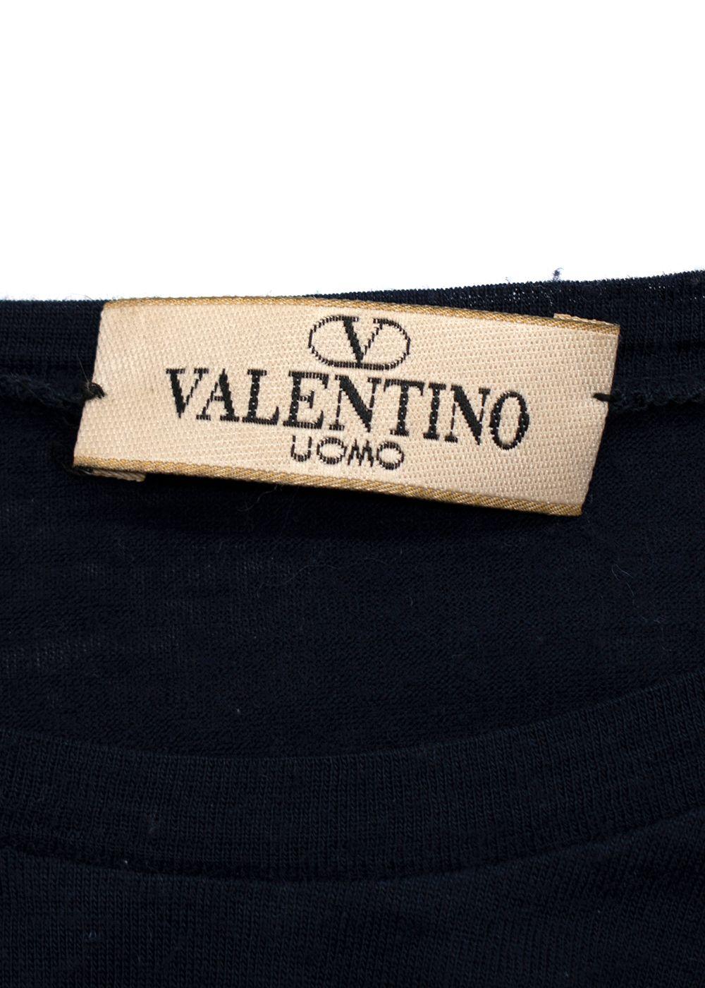 Valentino Navy Wool Blend Long Sleeve T-Shirt