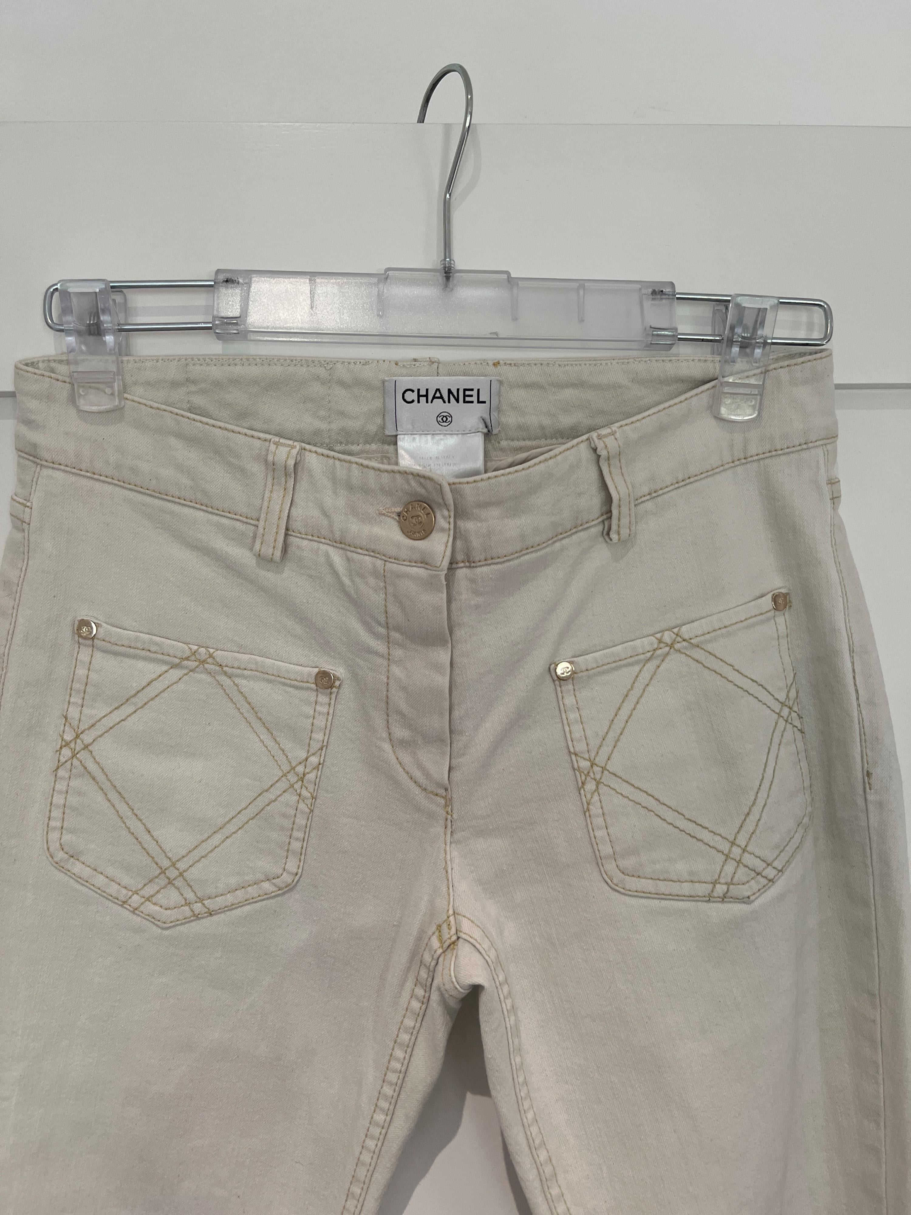 White Pocket Detail Straight Leg Jeans