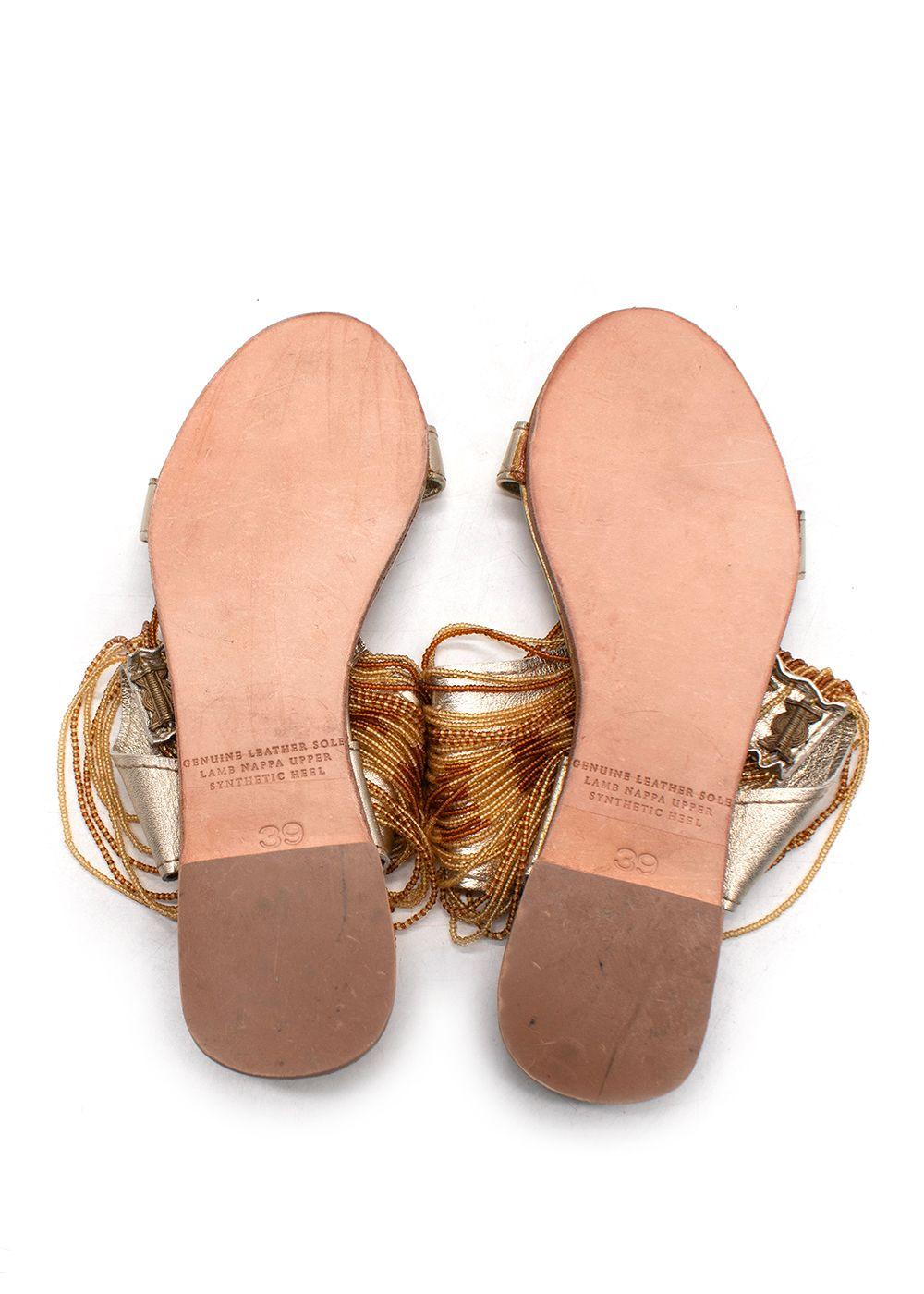 Anna Trzebinski Beaded Gladiator Nappa Leather Flat Sandals