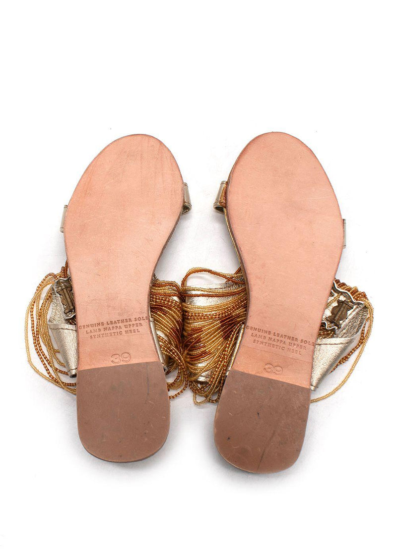 Anna Trzebinski Beaded Gladiator Nappa Leather Flat Sandals