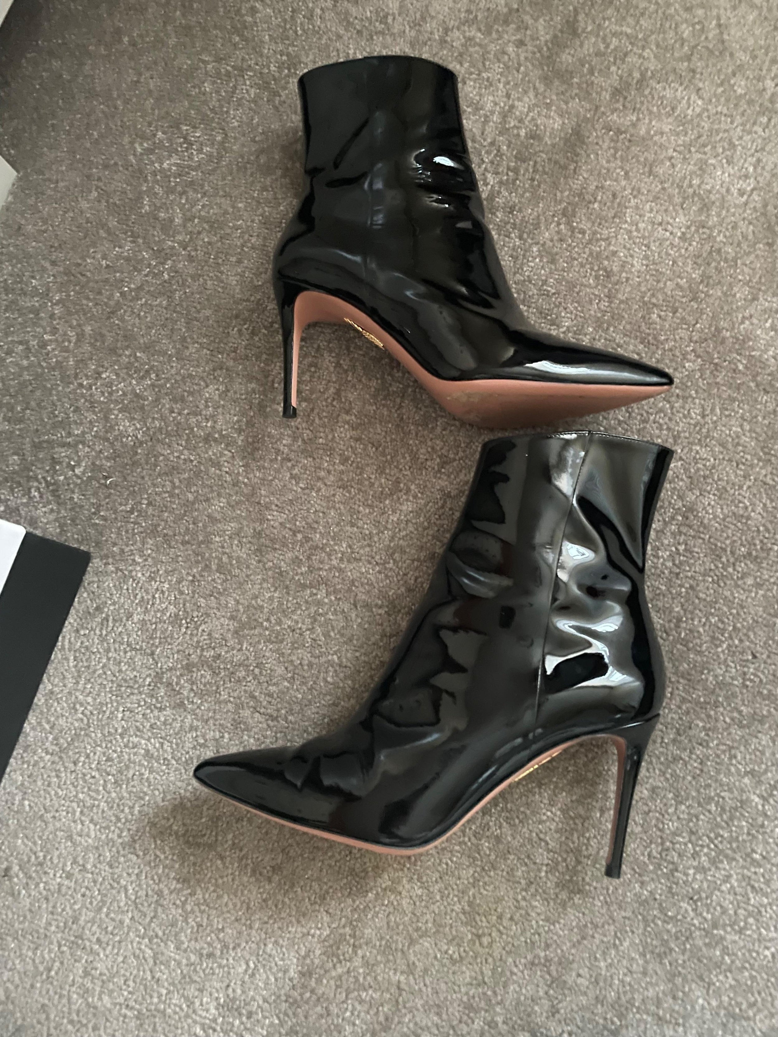 Aquazzura Black Patent Leather Heeled Ankle Boots
