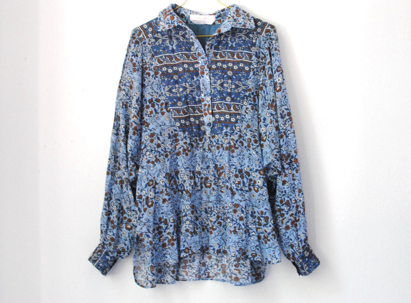 Chloe Blue Printed Cotton Top
