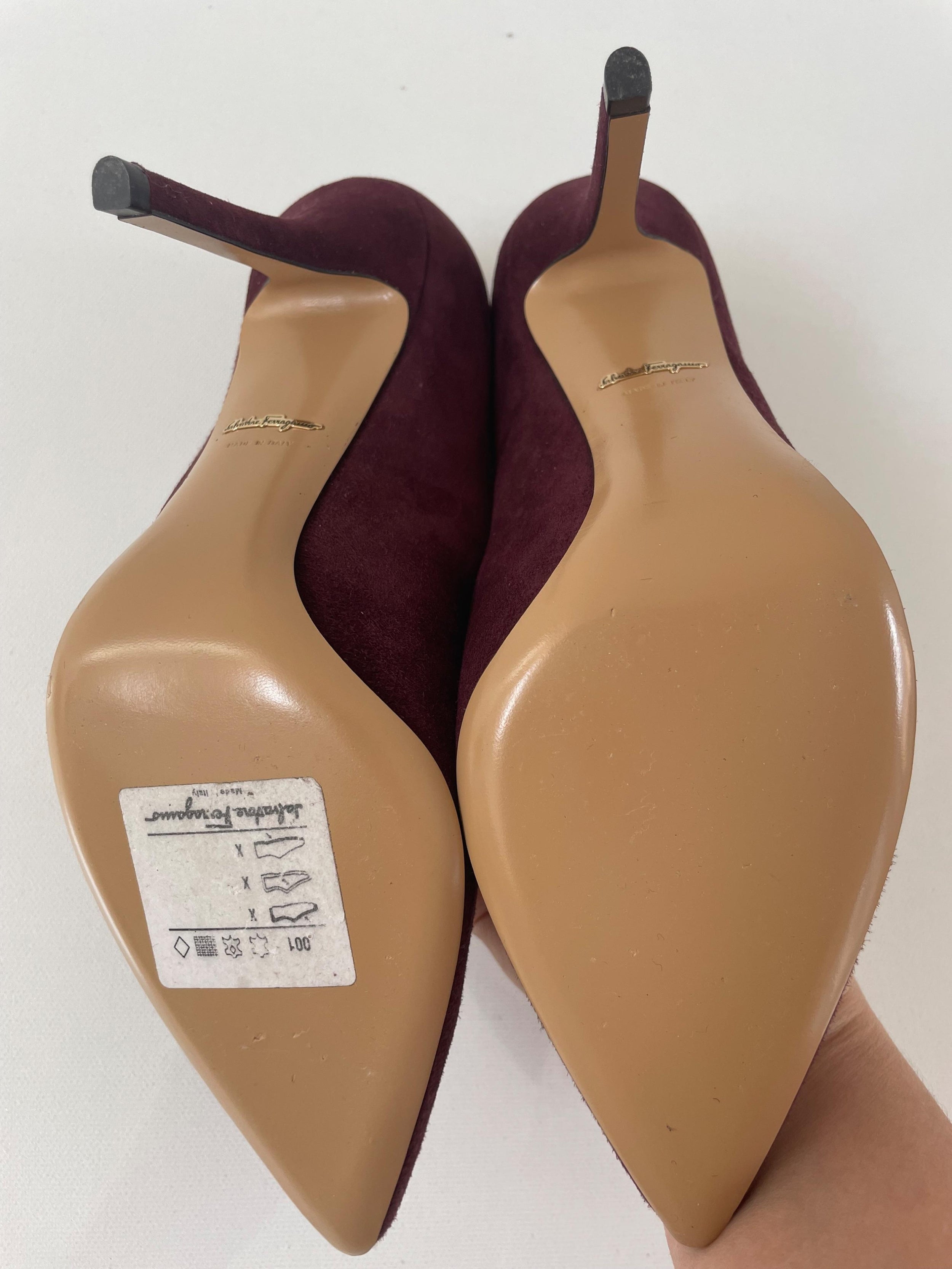 Ferragamo Burgundy Suede Pumps