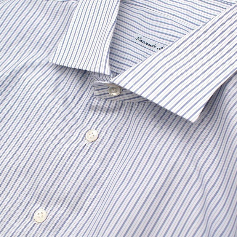 Emanuele Maffeis White & Blue Striped Cotton Tailored Shirt