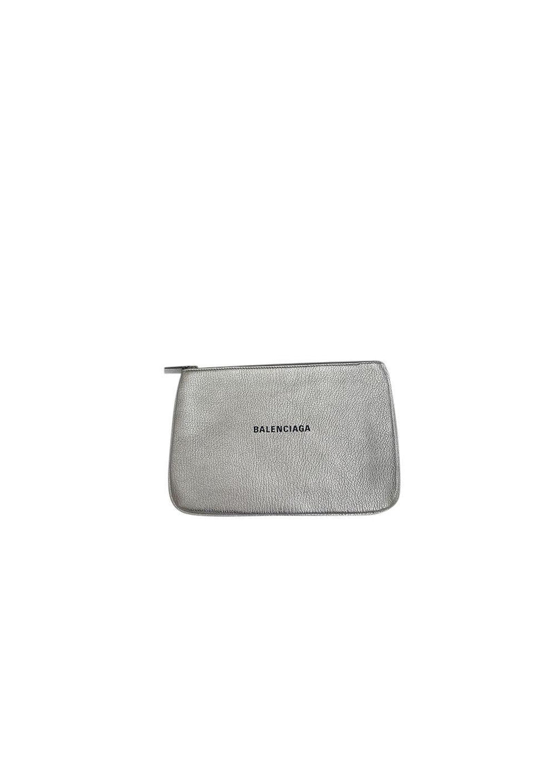 Silver leather Everyday zip pouch
