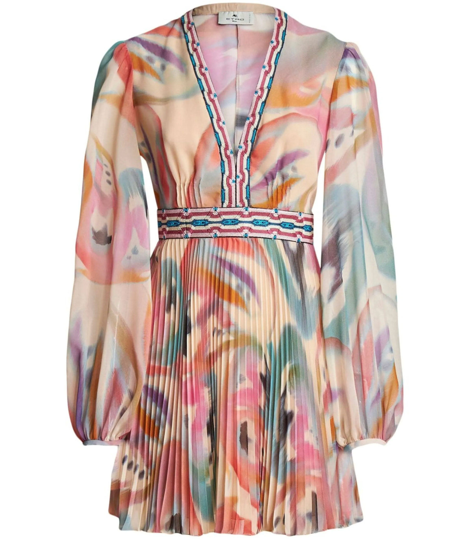 Etro Paisley-Print V-Neck Minidress