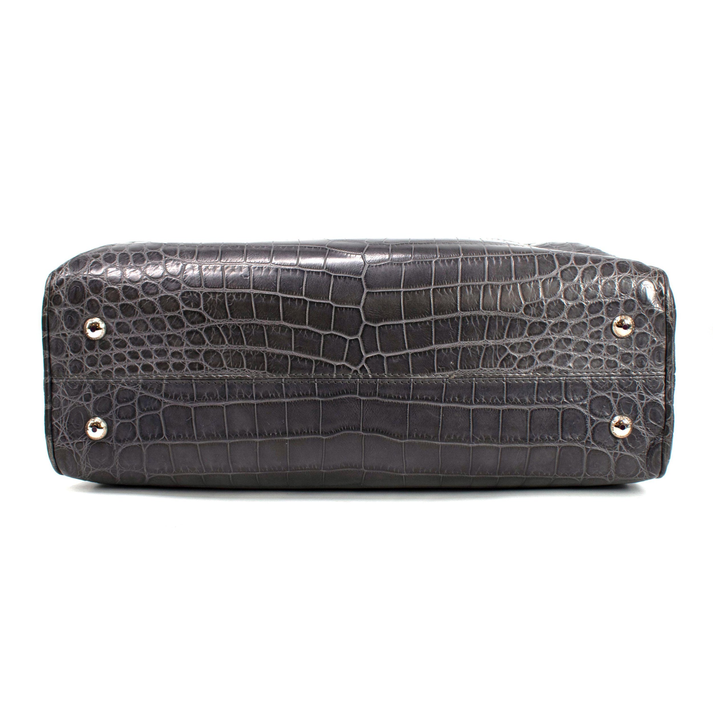 Asprey Grey Crocodile Leather Private Collection Handbag