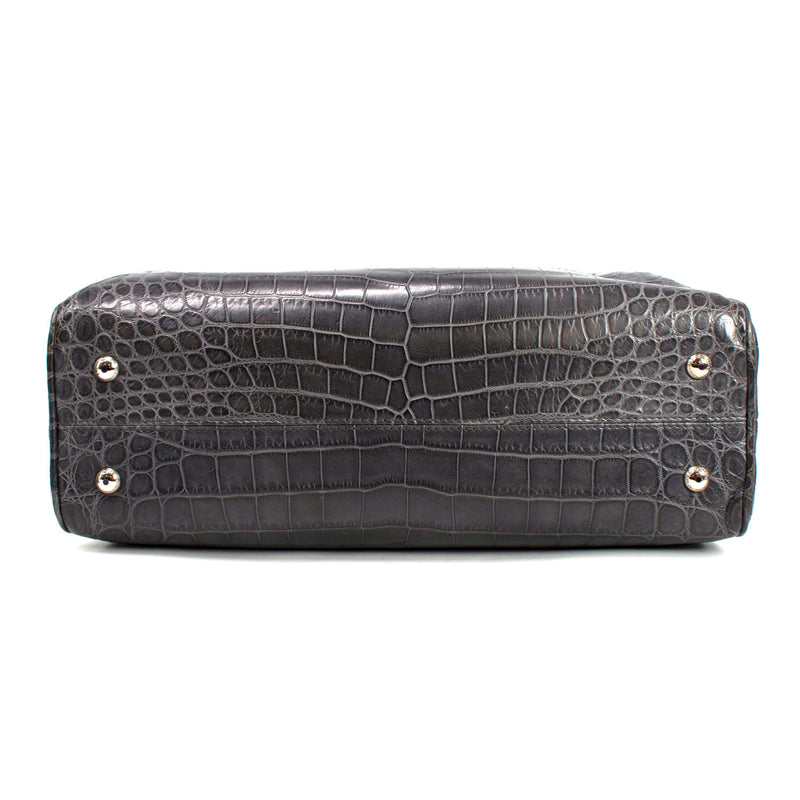 Asprey Grey Crocodile Leather Private Collection Handbag
