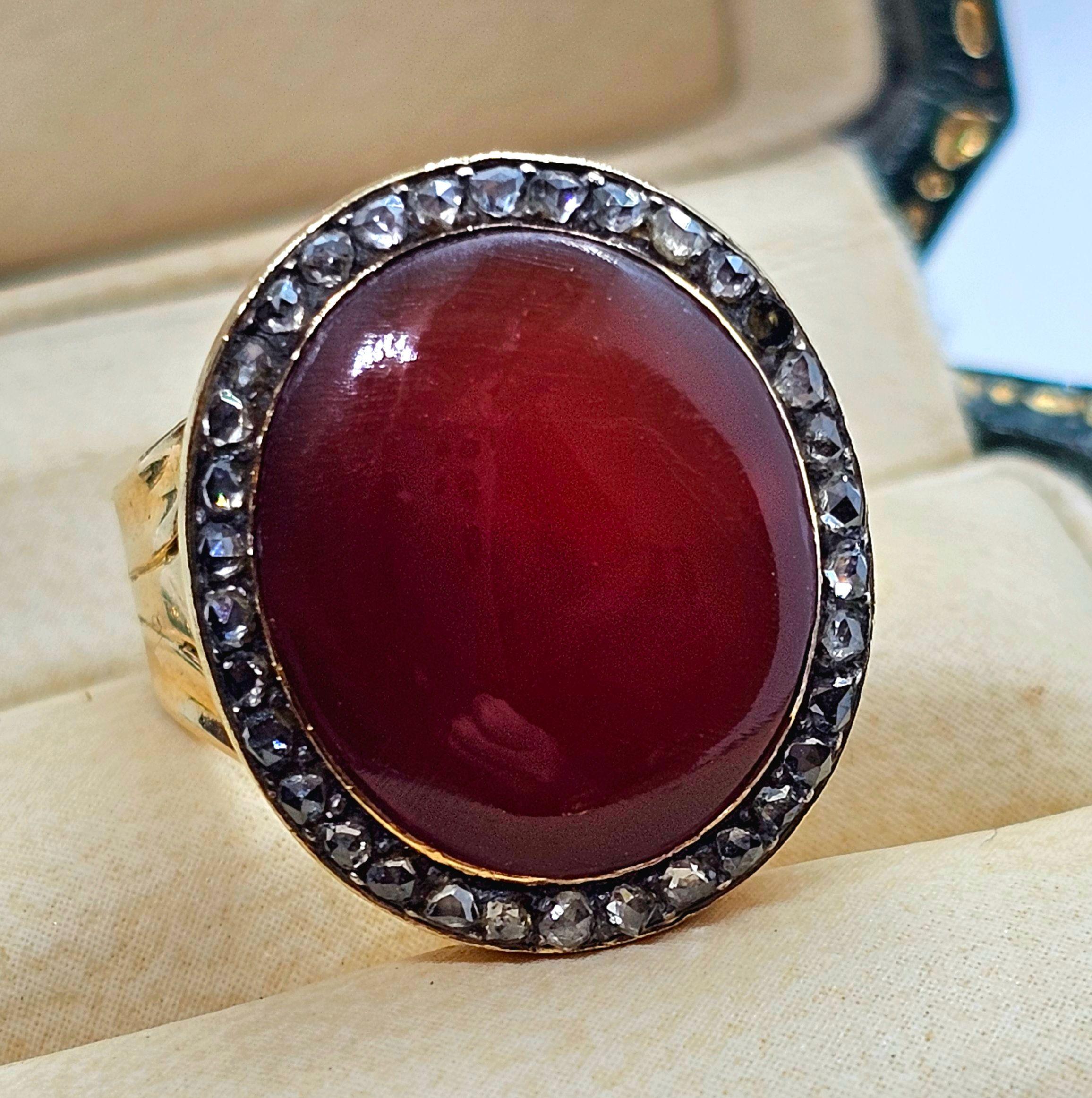 Antique 1820 Rose Cut Diamond and Carnelian Ring
