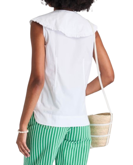 Ganni White Sleeveless Shirt with Oversized Frill Collar
