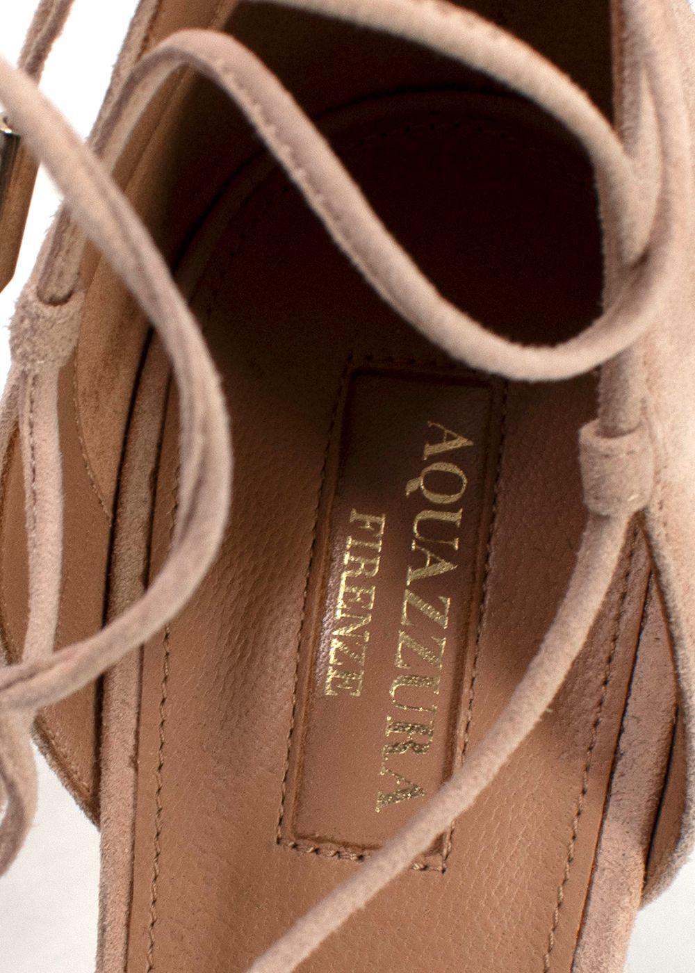 Aquazzura Nude Suede PVC Strappy Peep Toe Heels