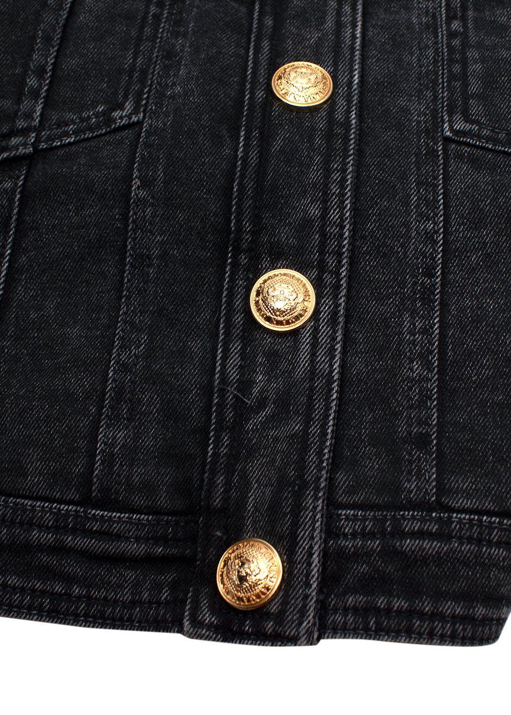 Balmain Black Denim Skirt with Gold Button Detail
