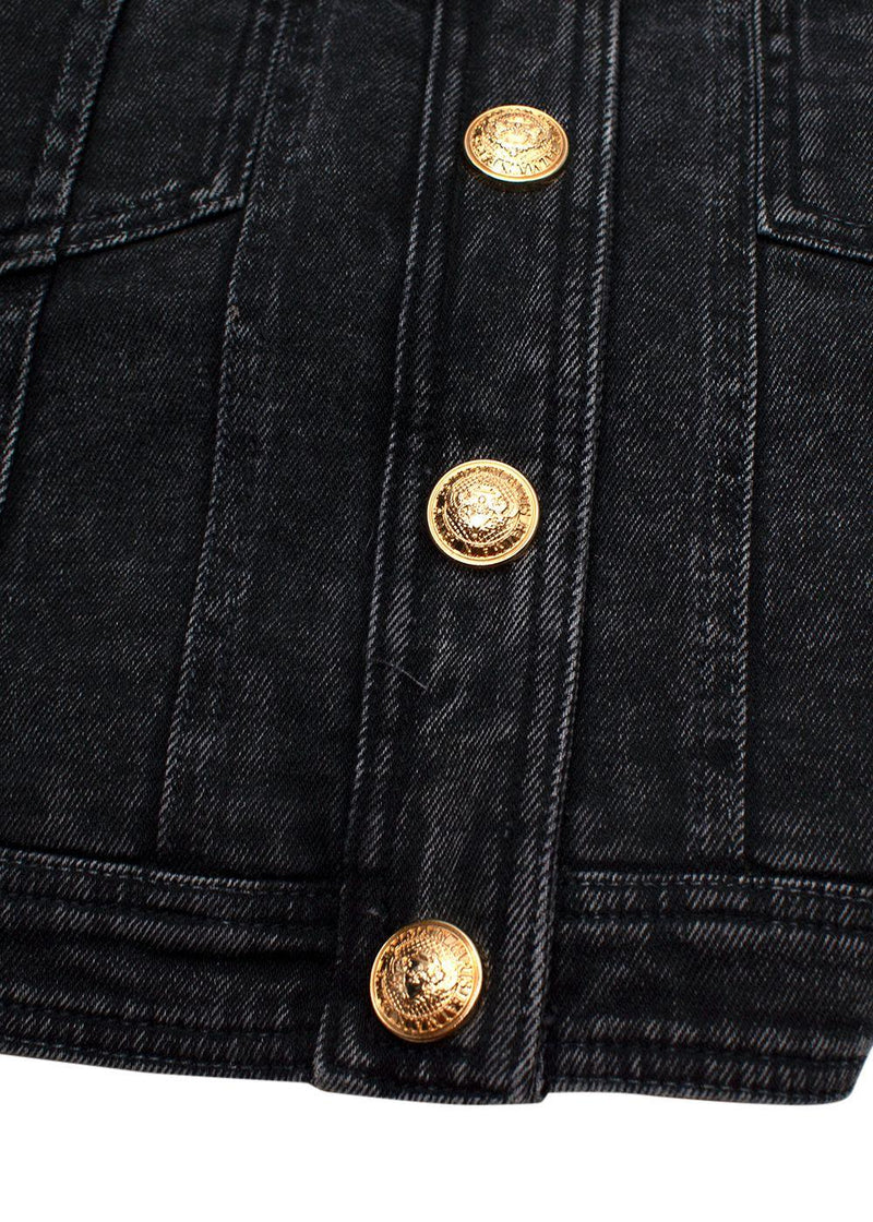 Balmain Black Denim Skirt with Gold Button Detail