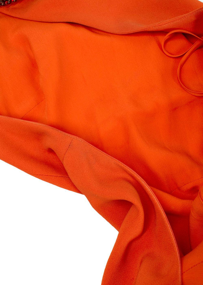 Alexander McQueen Orange Silk Crepe Crystal Halterneck Gown