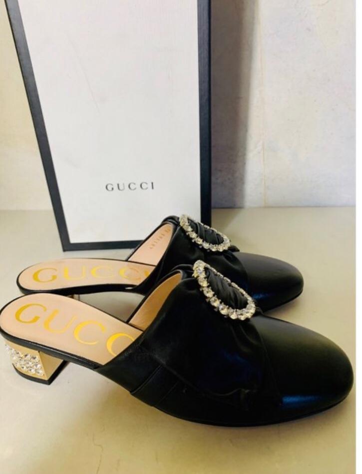 Gucci candy bow crystal embellished leather mules