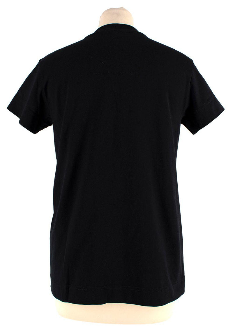 black t-shirt with white front logo