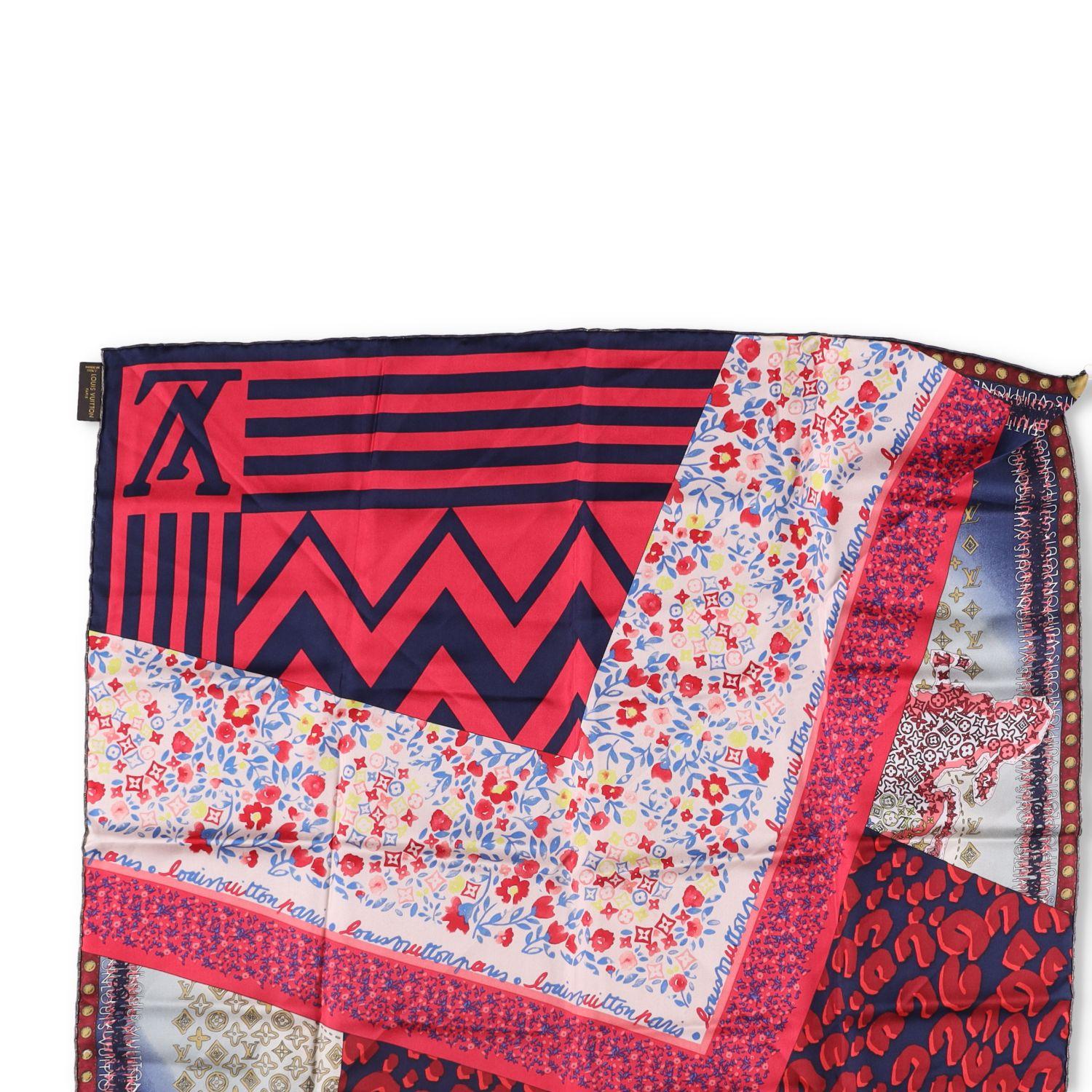 Louis Vuitton Red Printed Tresor Silk Square Scarf
