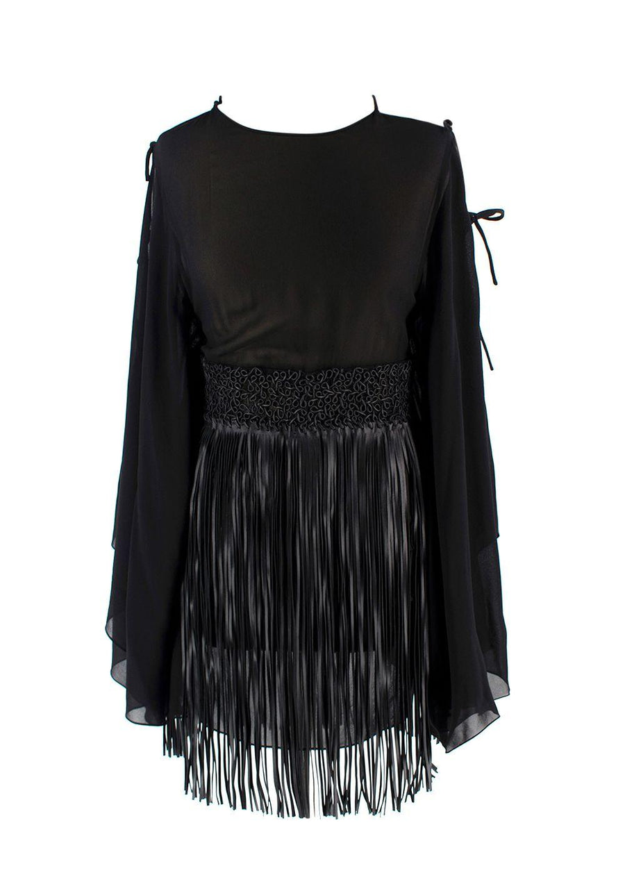 Christian Dior Black Leather Fringe Tunic Mini Dress