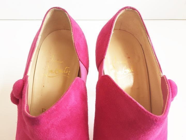 Christian Louboutin Pink Fushcia C'est  Moi Suede Leather Ankle Boots