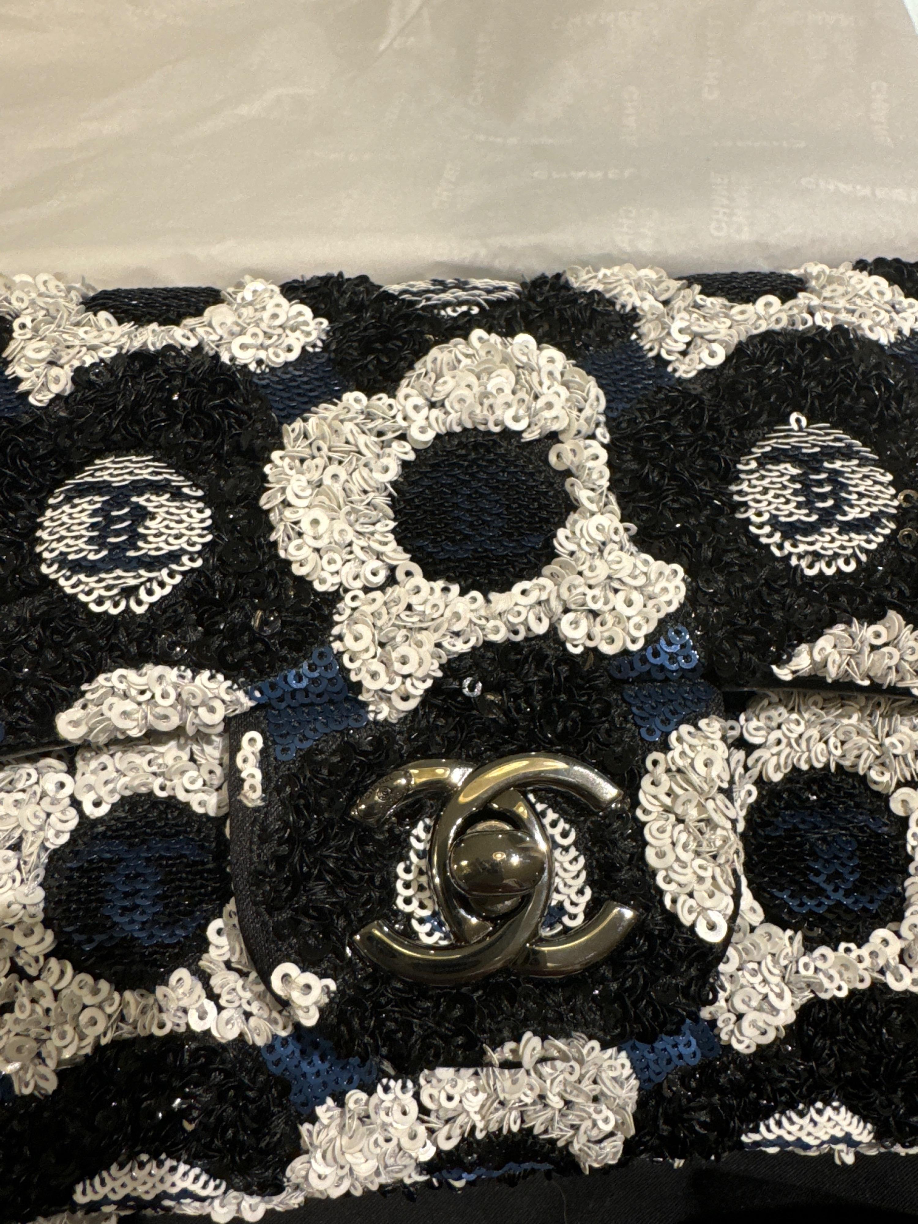 Chanel Black Floral Sequin Flap Bag