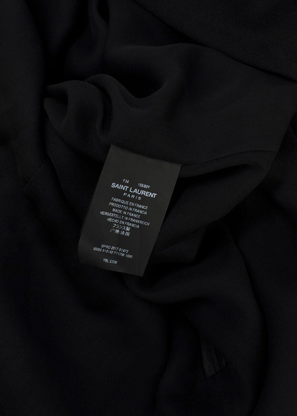 Saint Laurent Black Long Sleeve Mini Dress with Gathered Detail