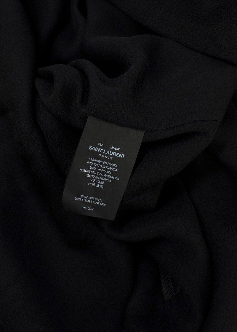 Saint Laurent Black Long Sleeve Mini Dress with Gathered Detail